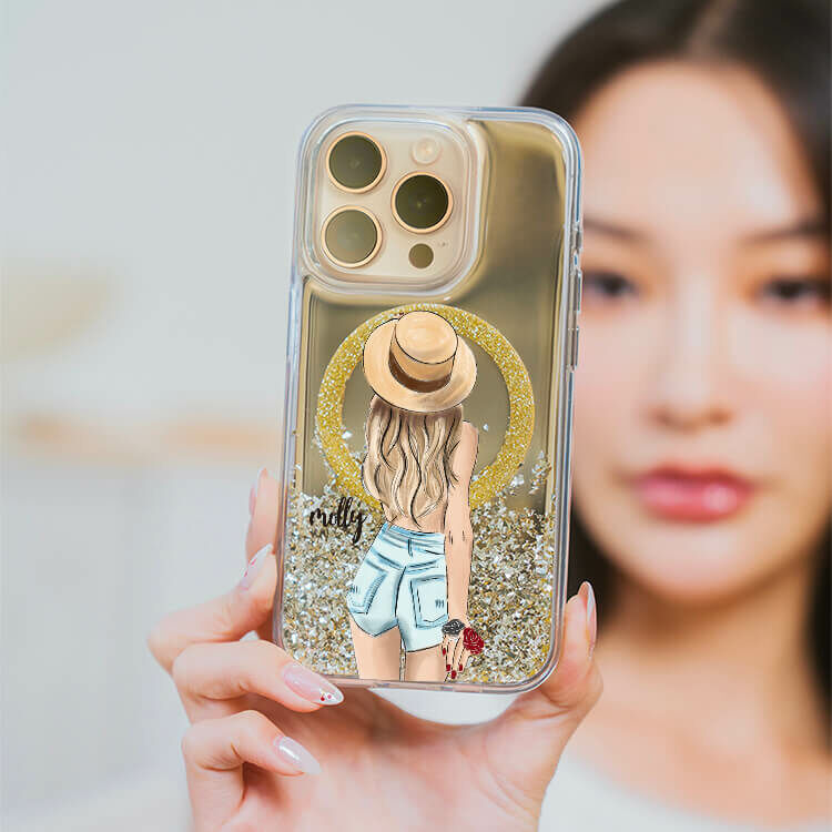 個性女孩 (MagSafe磁吸) 閃耀金鏡面殼 - (訂製名字) iPhone客製化手機殼