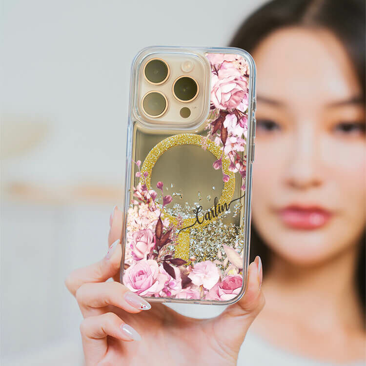 法式玫瑰 (MagSafe磁吸) 閃耀金鏡面殼 - (訂製名字) iPhone客製化手機殼