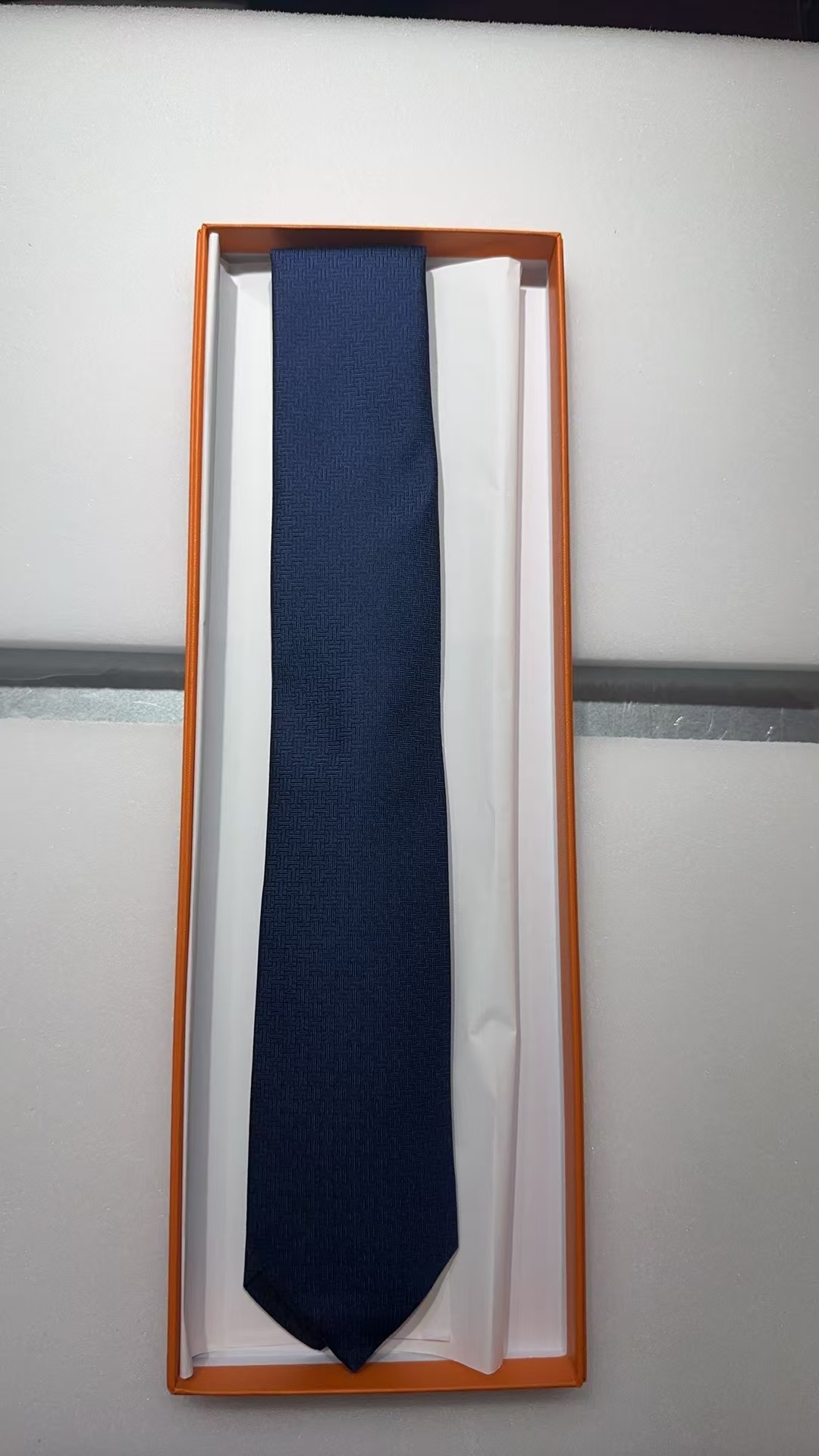 H 深藍色圖案領帶 -M