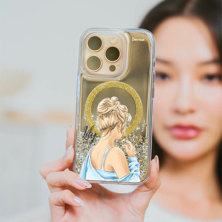 休閒女孩 (MagSafe磁吸) 閃耀金鏡面殼 - (訂製名字) iPhone客製化手機殼