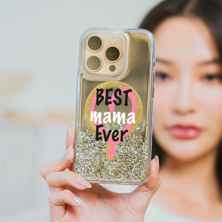 粉刷愛心 (MagSafe磁吸) 閃耀金鏡面殼 - (訂製名字) iPhone客製化手機殼