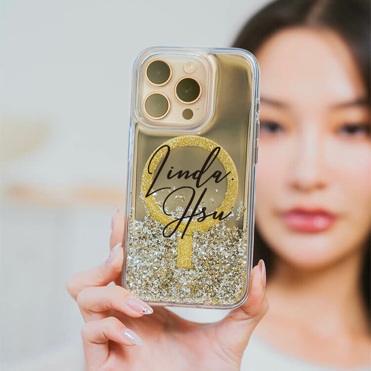 閉眼簽名 (MagSafe磁吸) 閃耀金鏡面殼 - (訂製名字) iPhone客製化手機殼