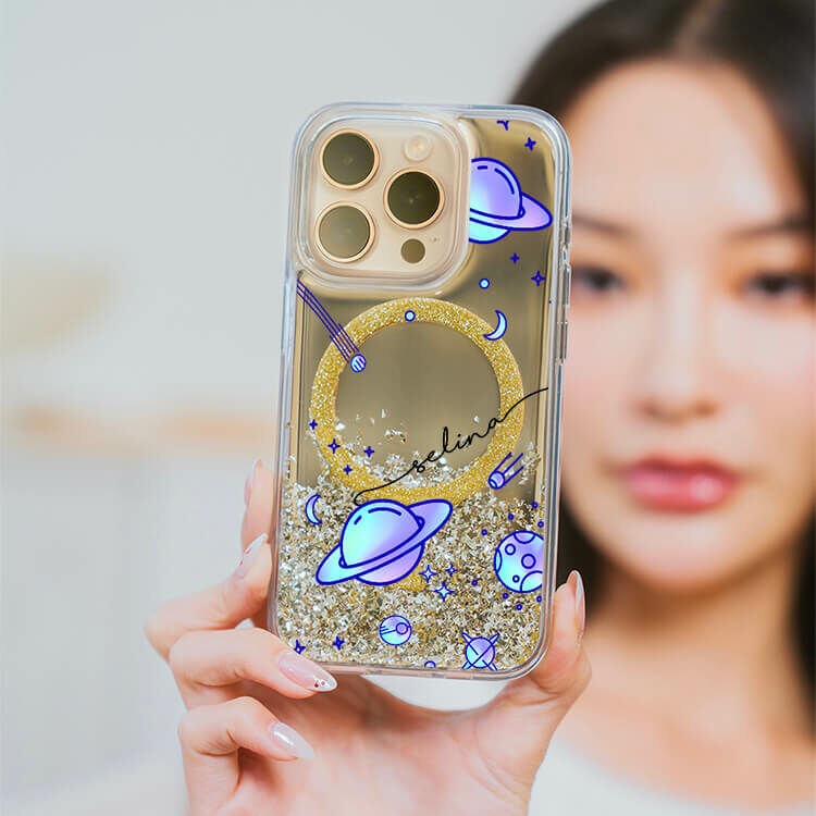 紫色星球 (MagSafe磁吸) 閃耀金鏡面殼 - (訂製名字) iPhone客製化手機殼