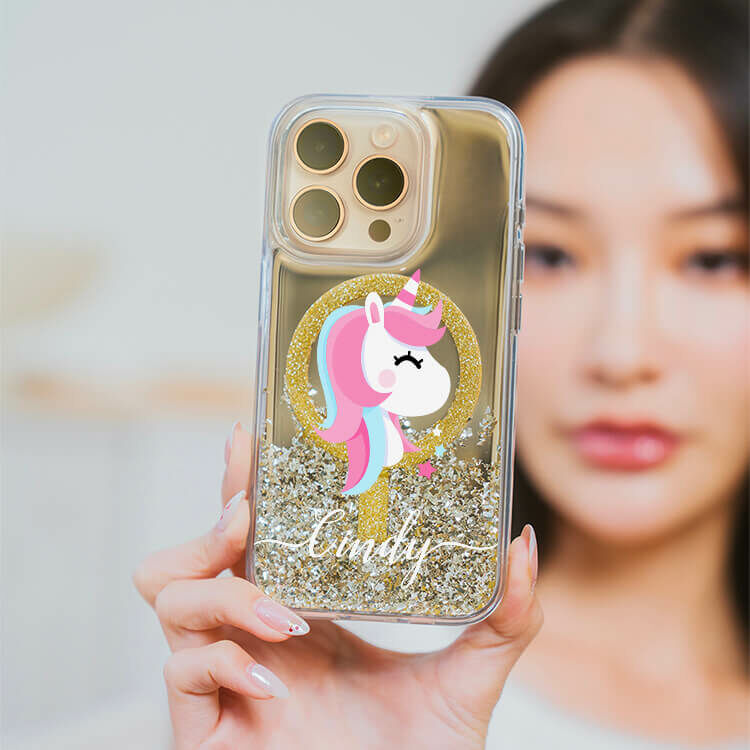 夢幻獨角獸 (MagSafe磁吸) 閃耀金鏡面殼 - (訂製名字) iPhone客製化手機殼
