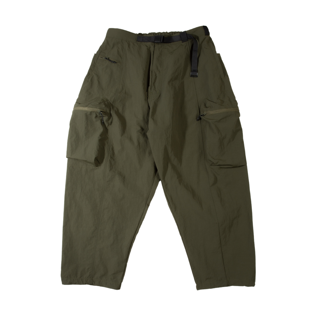 WIRE 九分 寬鬆 錐形 長褲 山系工裝 機能尼龍 軍綠 黑色 【 FUZY 】- P202511