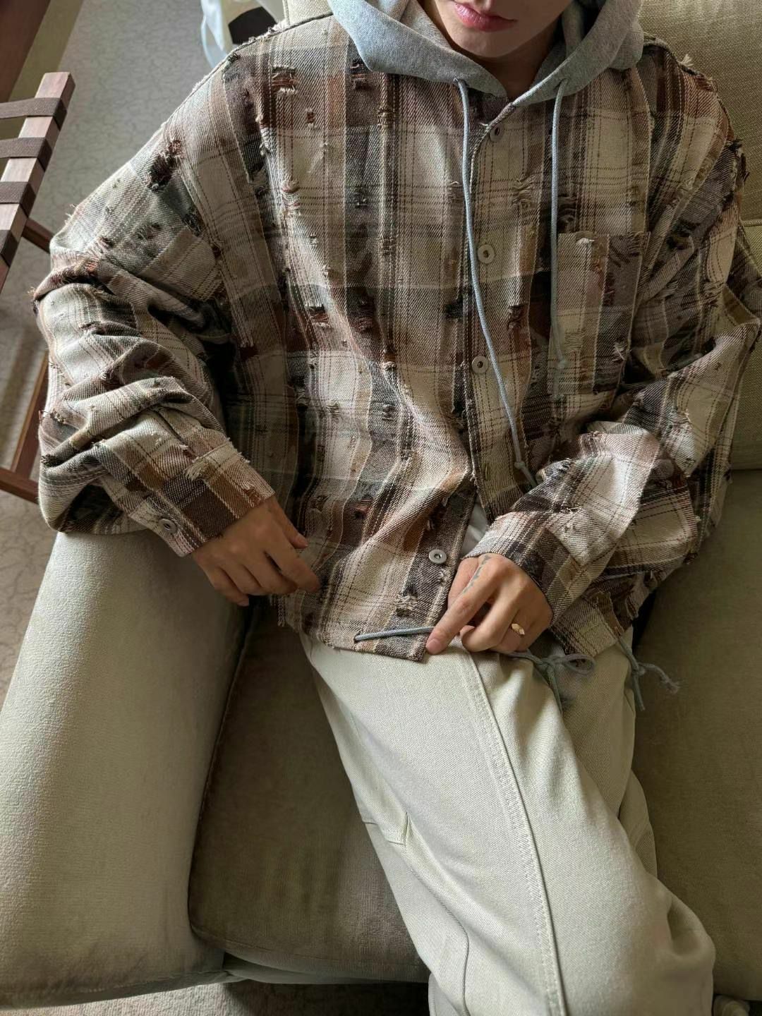 格仔連帽長袖恤衫 taptaptap-060S