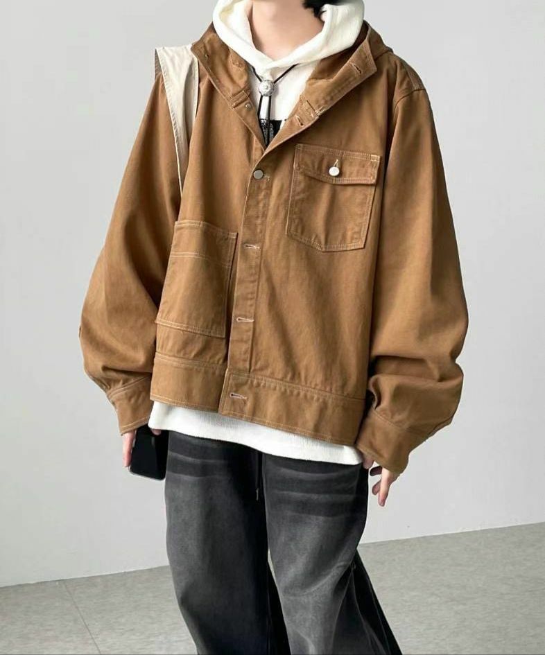 淨色明線連帽開胸外套 taptaptap-059JK