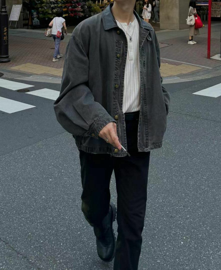 亂紋/淨色皮領拉鍊外套 taptaptap-061JK