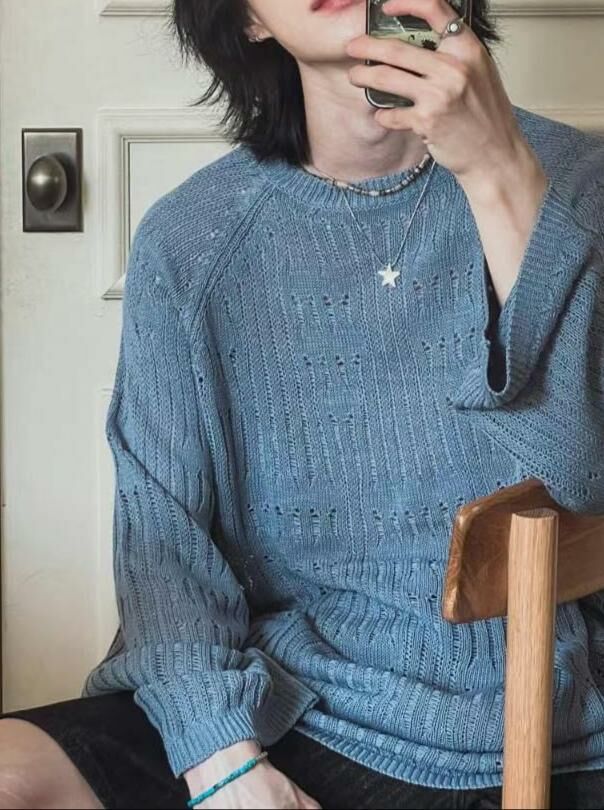 淨色圓領暗紋針織衫 taptaptap-051T