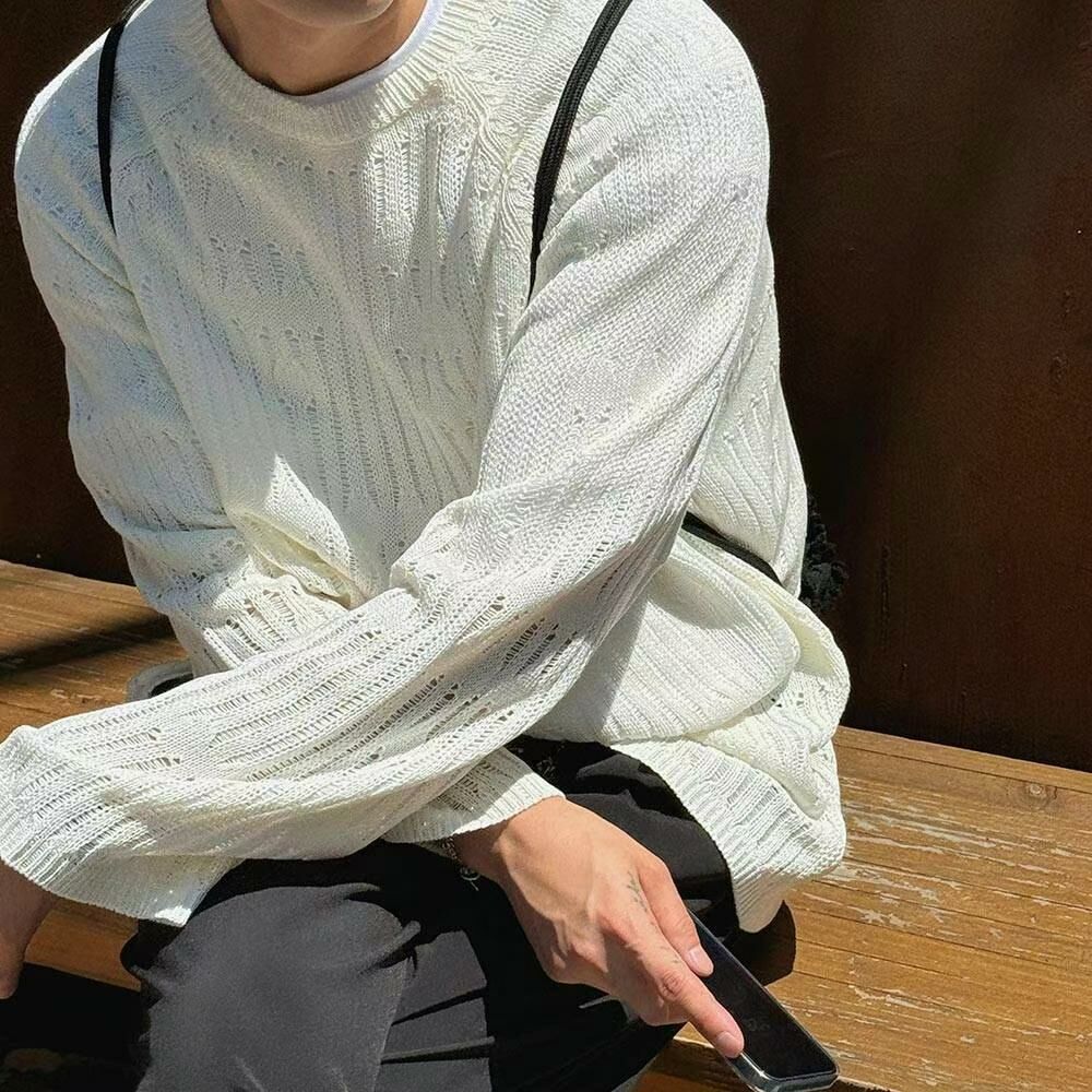 淨色圓領暗紋針織衫 taptaptap-051T