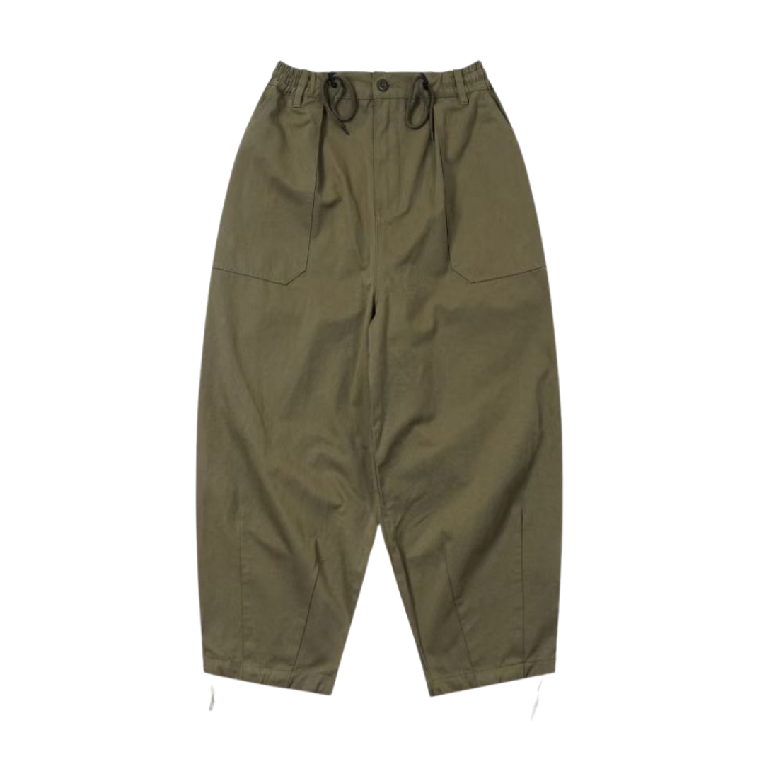 SALE- 寬鬆 錐形 畫家 長褲 山系工裝 水洗 軍綠 黑色 【 FUZY 】- P202513