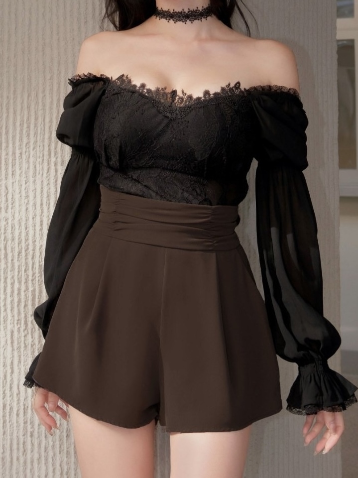 訂製-雪紡抓皺高腰短褲