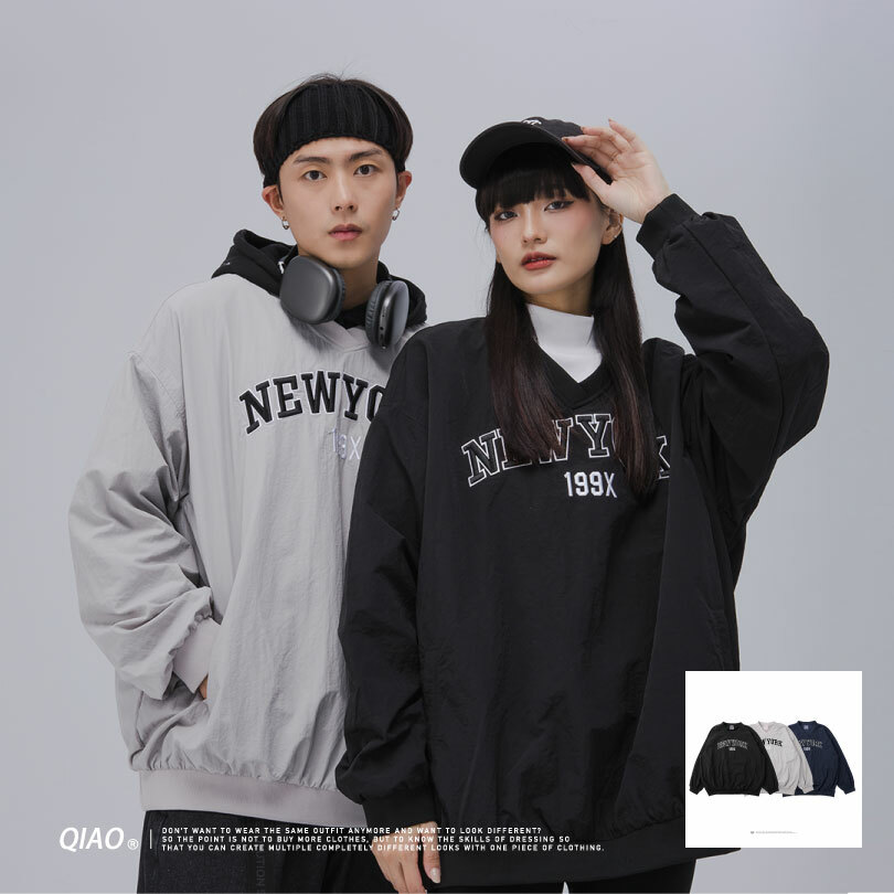 NEWYORK 199X刺繡V領大學風T GJ-G2301