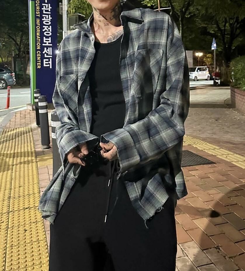 破邊格仔長袖恤衫Crunky_youth-064S