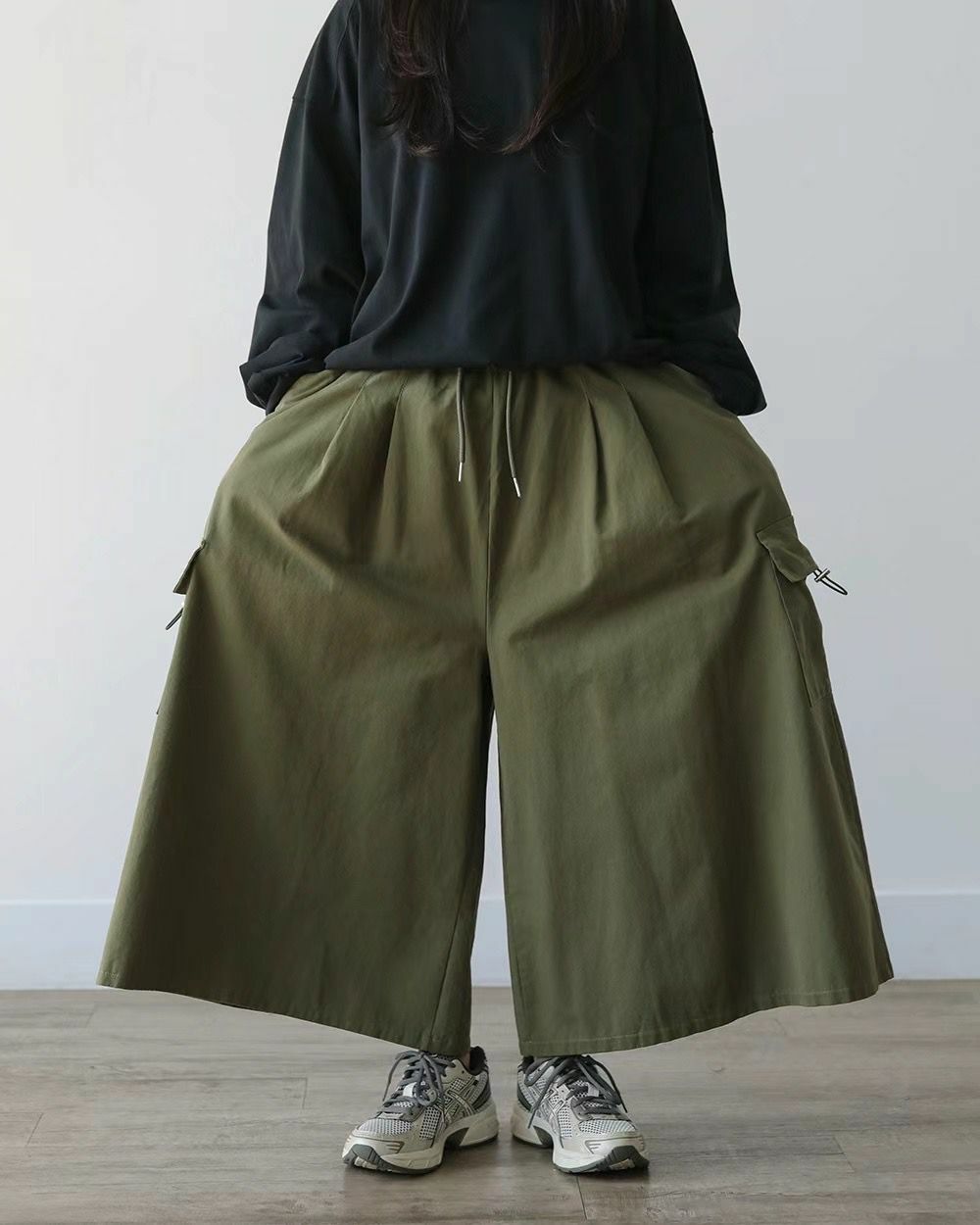 淨色工裝鬆身裙褲 P3000