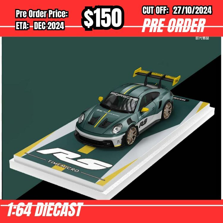 PO-$150 * Time Micro * 1:64 Porsche 992  GT3 RS Green Silver [OD19/10]