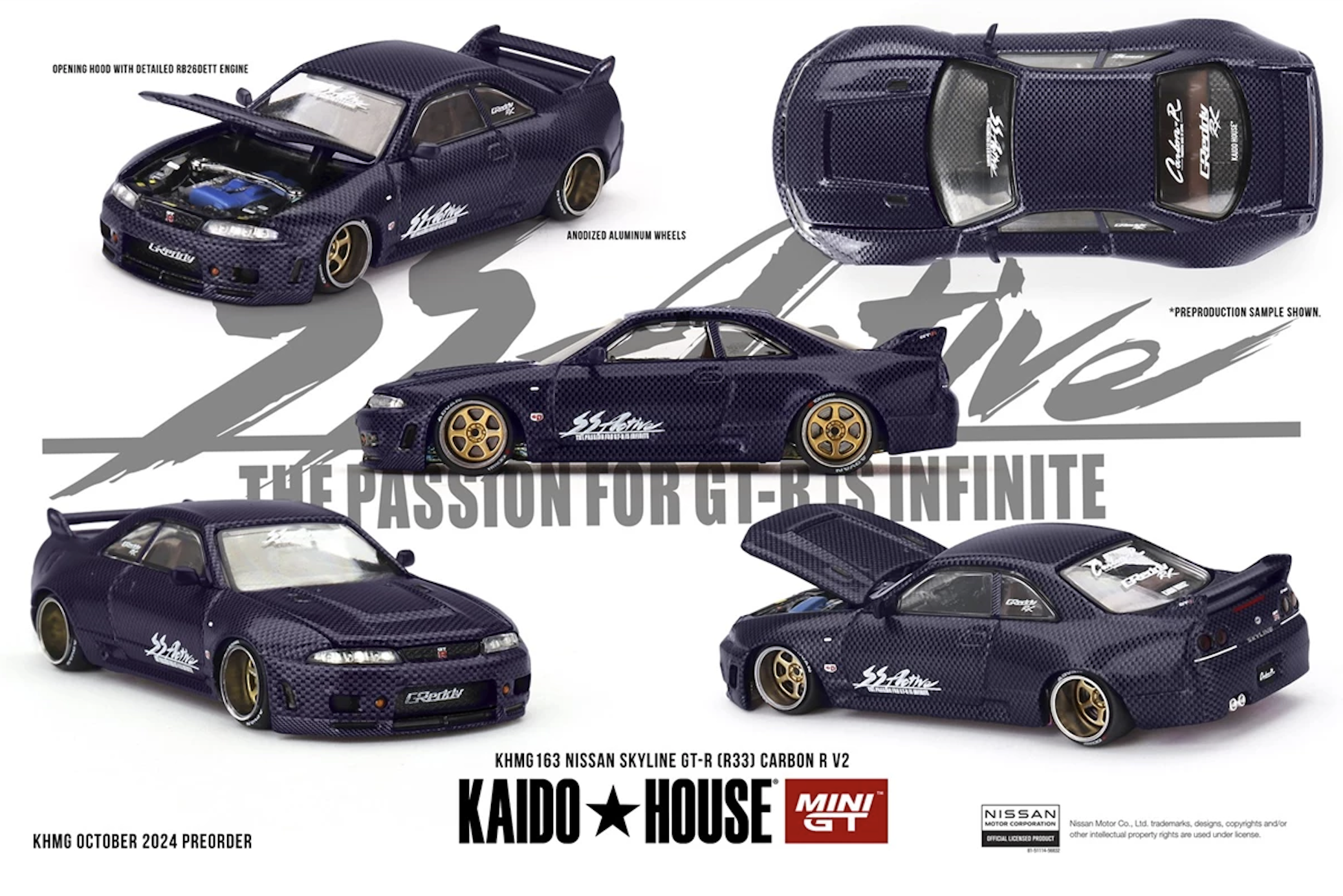 【預訂】Mini GT x Kaido House Nissan Skyline GT-R (R33) Active Carbon R V2