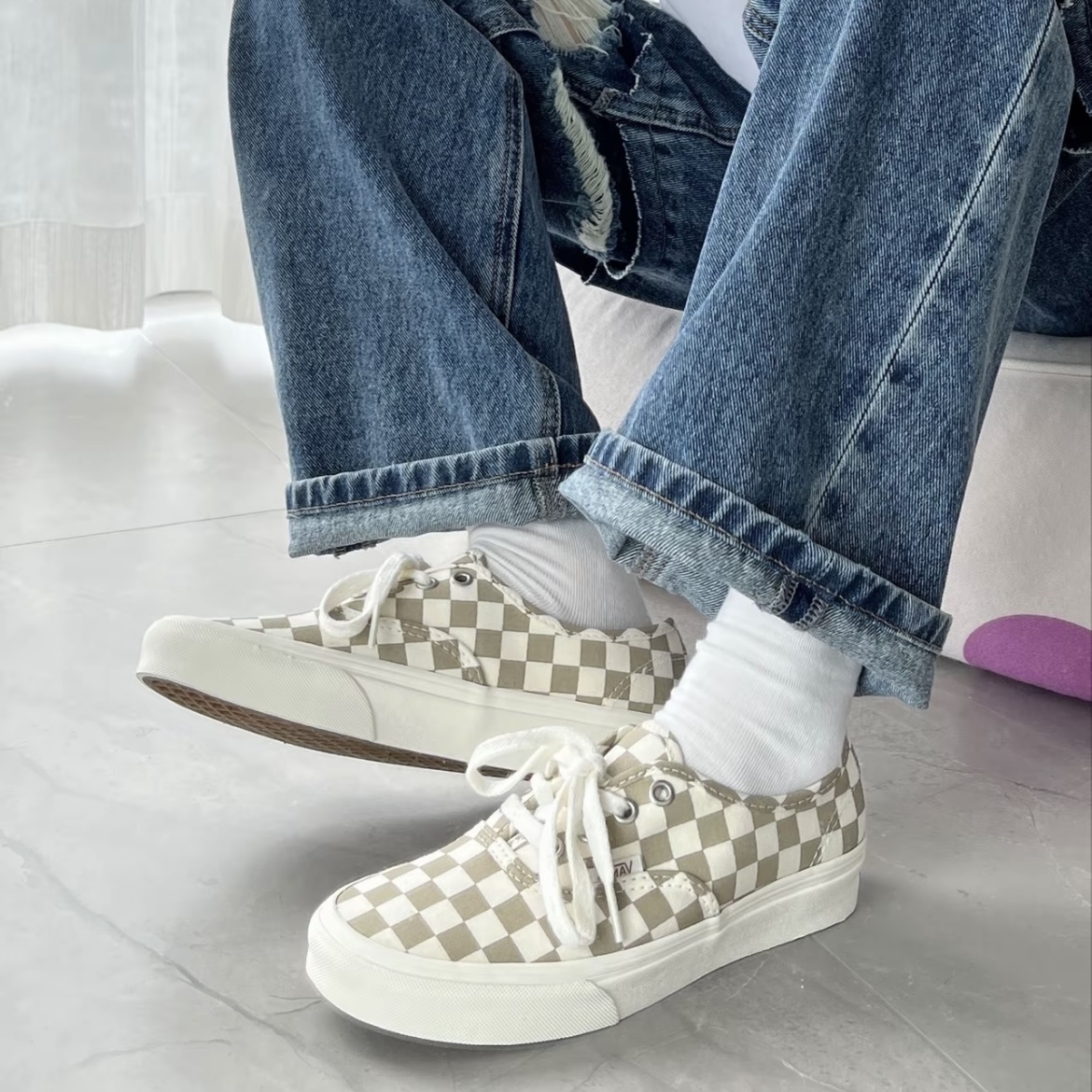 【現貨】Vans Authentic 棋盤格 帆布鞋 情侶鞋 煙燻灰