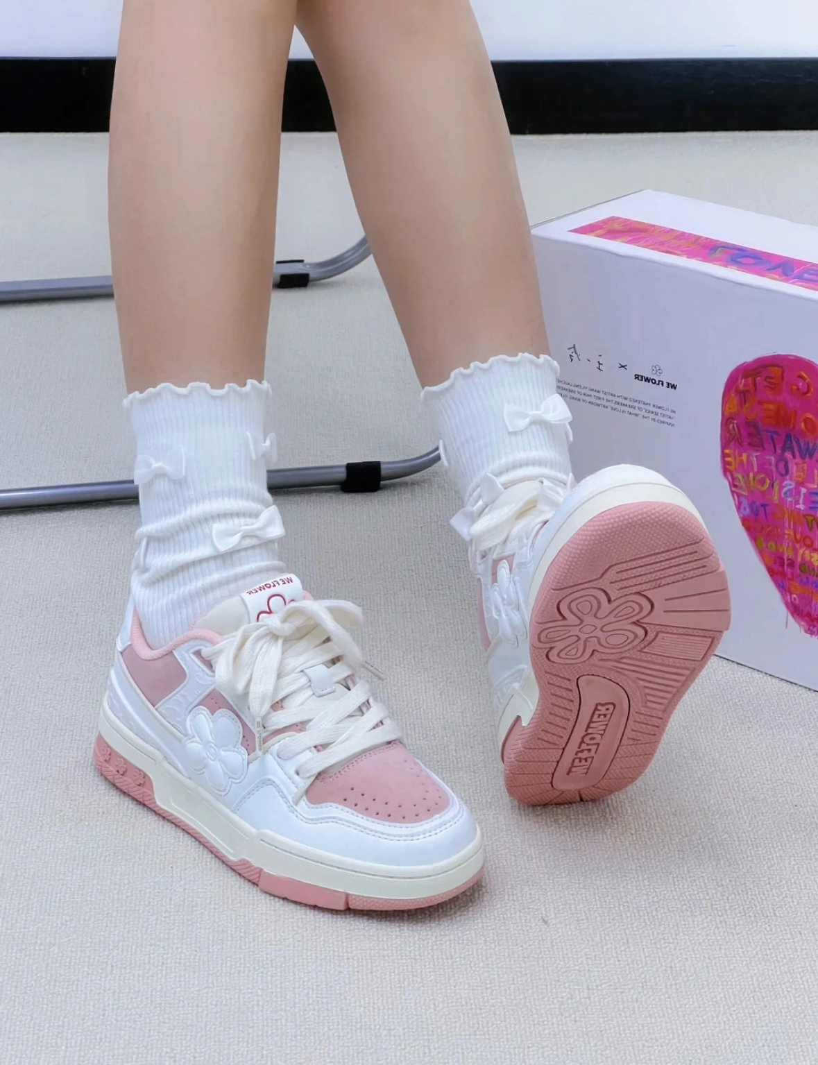 We Flower 小花鞋 藝術家聯名系列 慕斯粉 厚底 板鞋 男女同款/預購