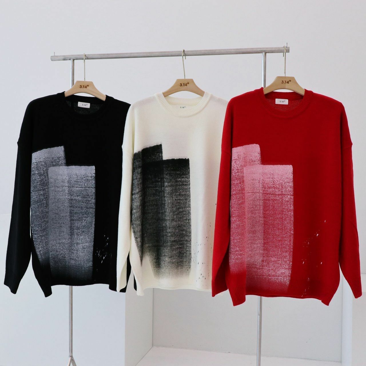 圓領拼色圖案針織衫 3.14-049T