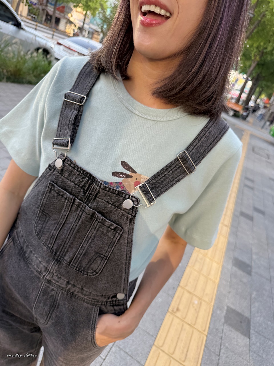 正韓小酷女孩黑系牛仔吊帶褲