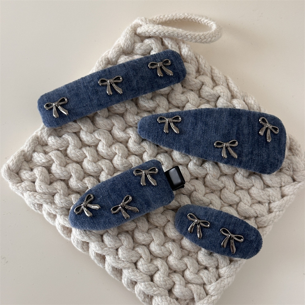 《5001》冷色系酷酷少女牛仔風蝴蝶結髮夾