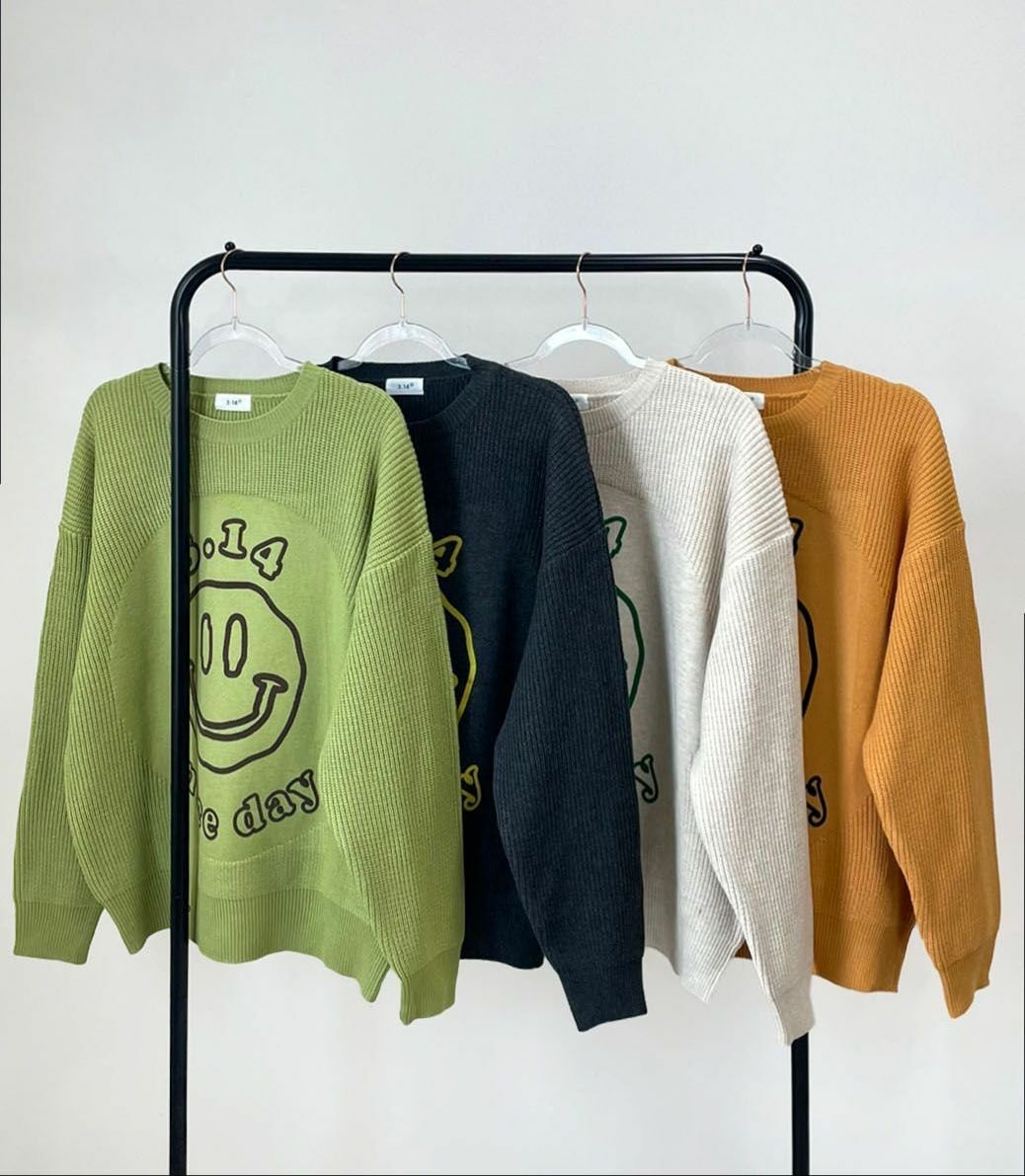 圓領哈哈笑圖案針織衫 3.14-057T