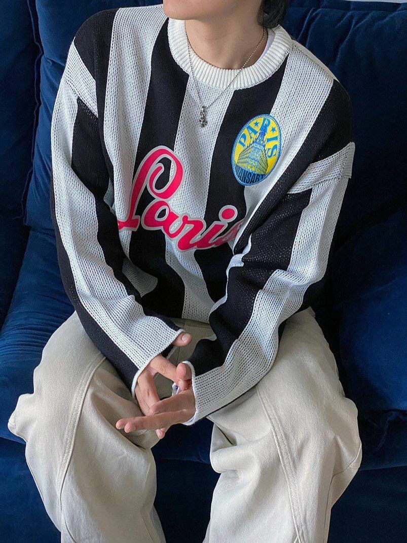 圓領直間英文字針織衫 3.14-058T