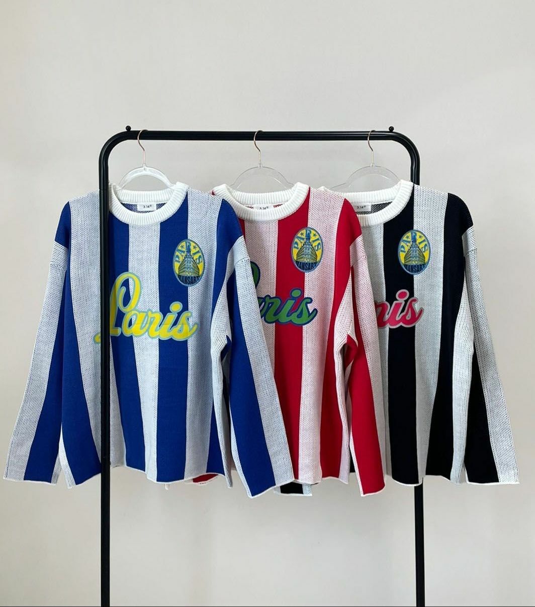 圓領直間英文字針織衫 3.14-058T