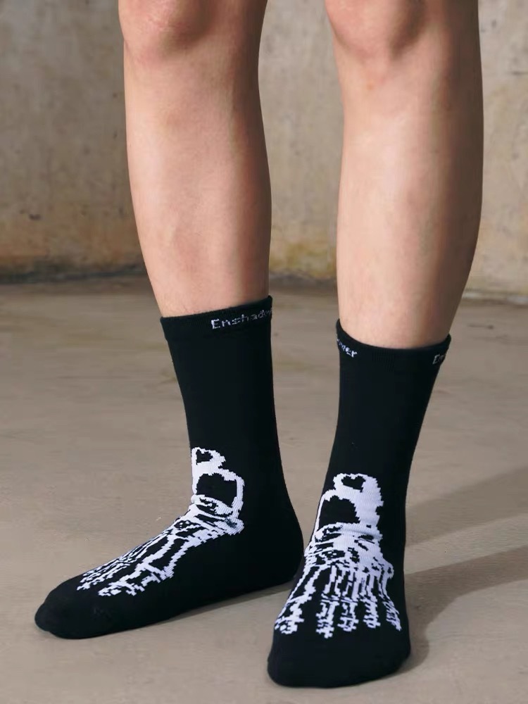 ENshadower隱蔽者 人體骨骼黑色撞色針織中筒襪