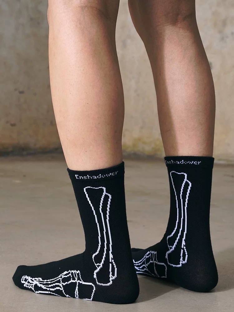 ENshadower隱蔽者 人體骨骼黑色撞色針織中筒襪