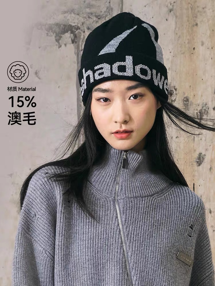 ENshadower隱蔽者 15%澳洲毛幾何圖案LOGO字母加厚針織帽