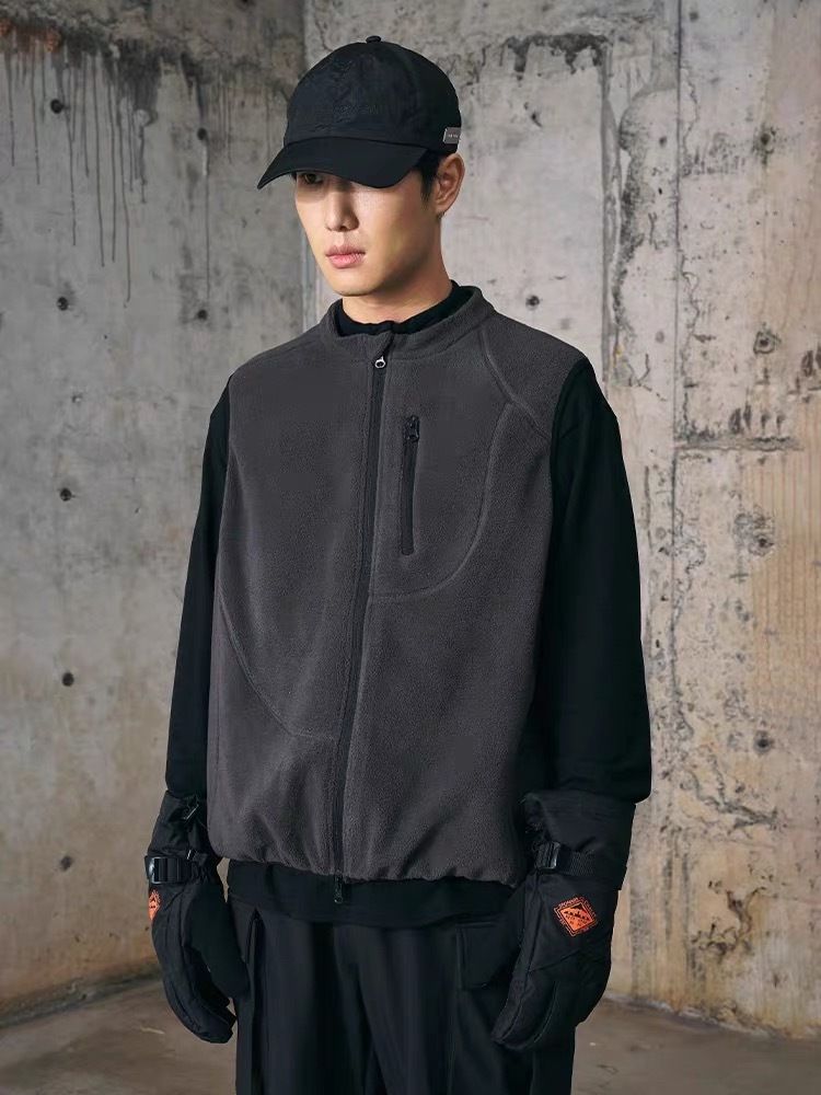 ENshadower隱蔽者 復古線跡深灰色搖粒絨馬甲