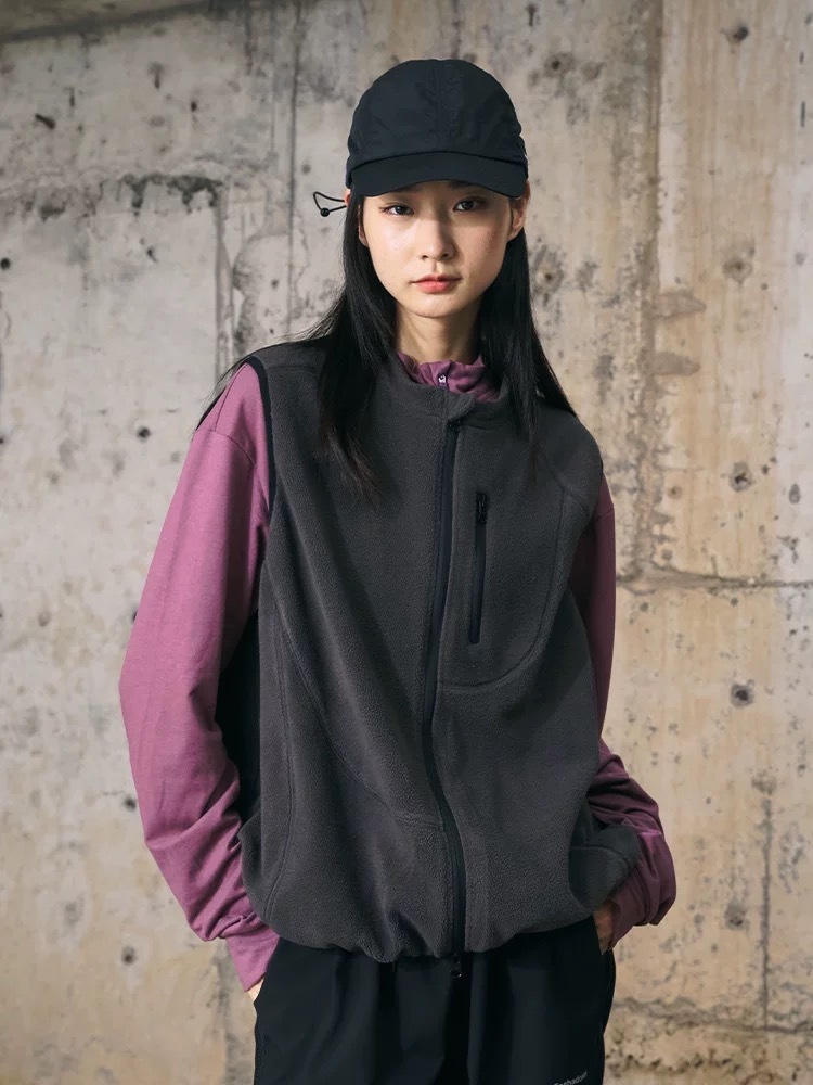 ENshadower隱蔽者 復古線跡深灰色搖粒絨馬甲