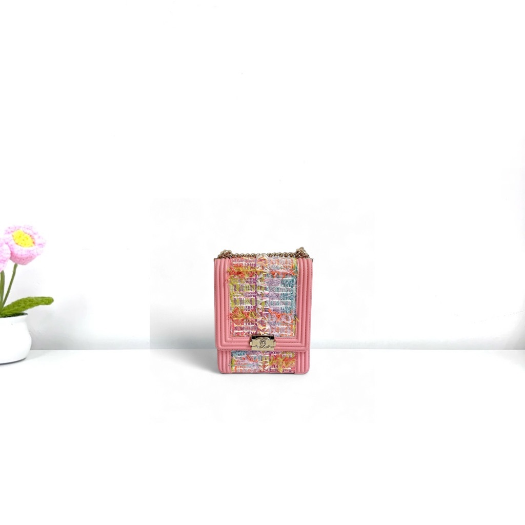 Chanel Quilted North South Boy Flap Bag - Pink / Ghw