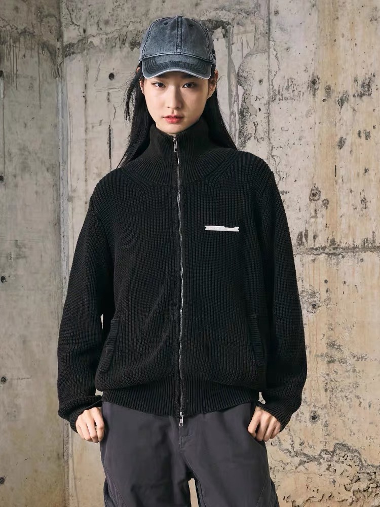 ENshadower隱蔽者 復古做舊髒染立領針織開襟衫