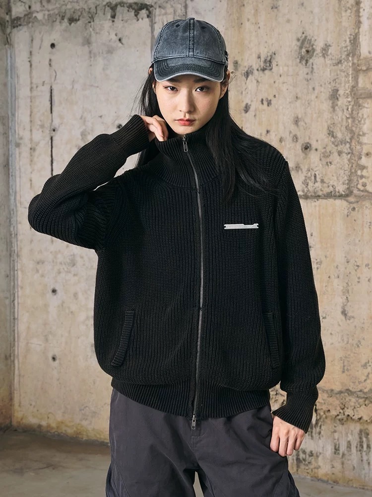 ENshadower隱蔽者 復古做舊髒染立領針織開襟衫