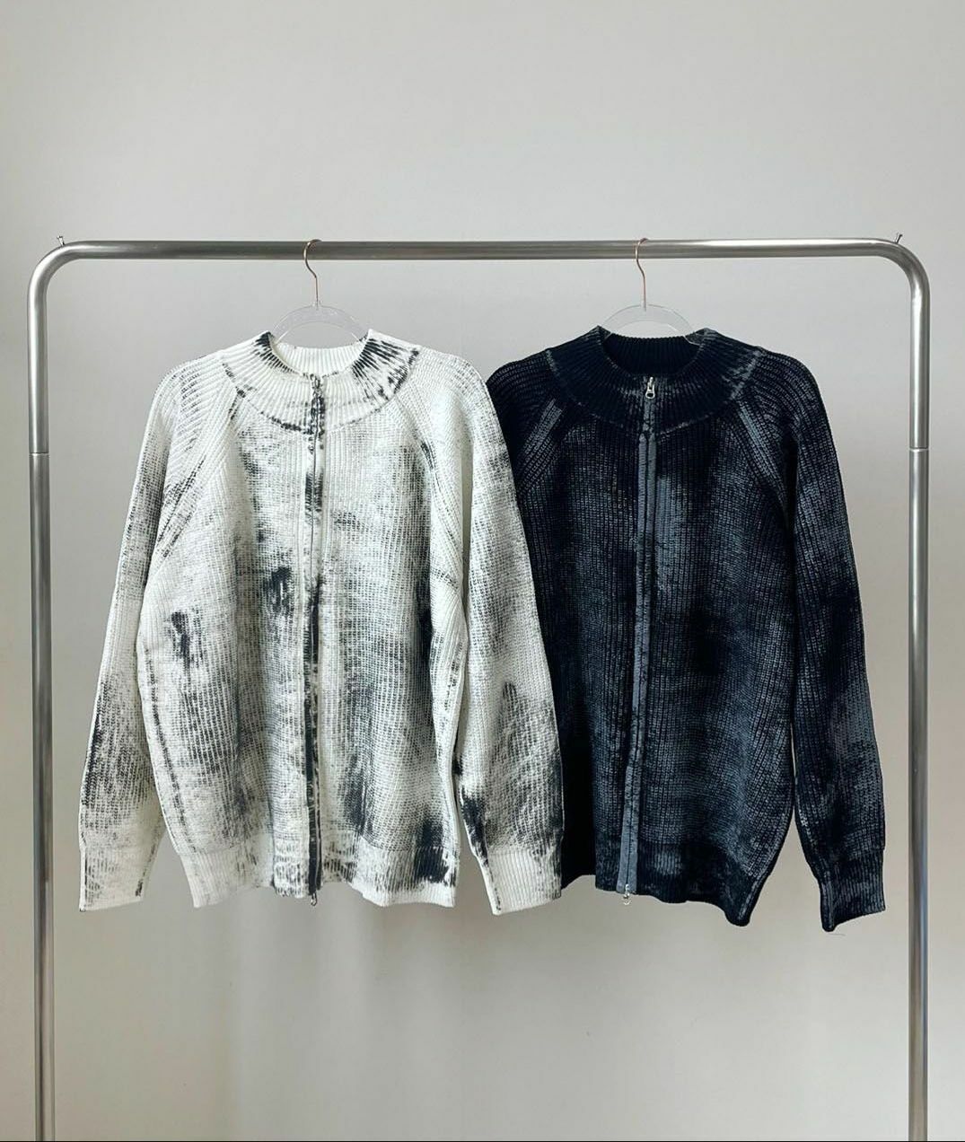 仿污圓領開胸針織外套 3.14-062JK