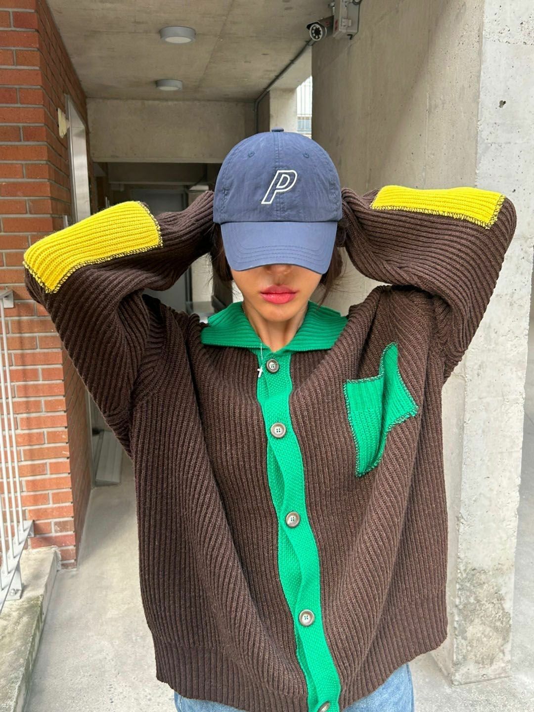 拼色反領開胸針織外套 3.14-064JK