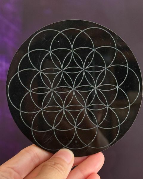 [原石] 靈性圖騰板 黑 塑膠材質 生命之花、梅特塔隆、七脈輪