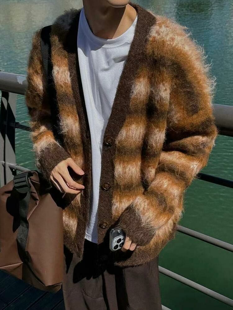 橫間V領開胸針織外套 taptaptap-065JK