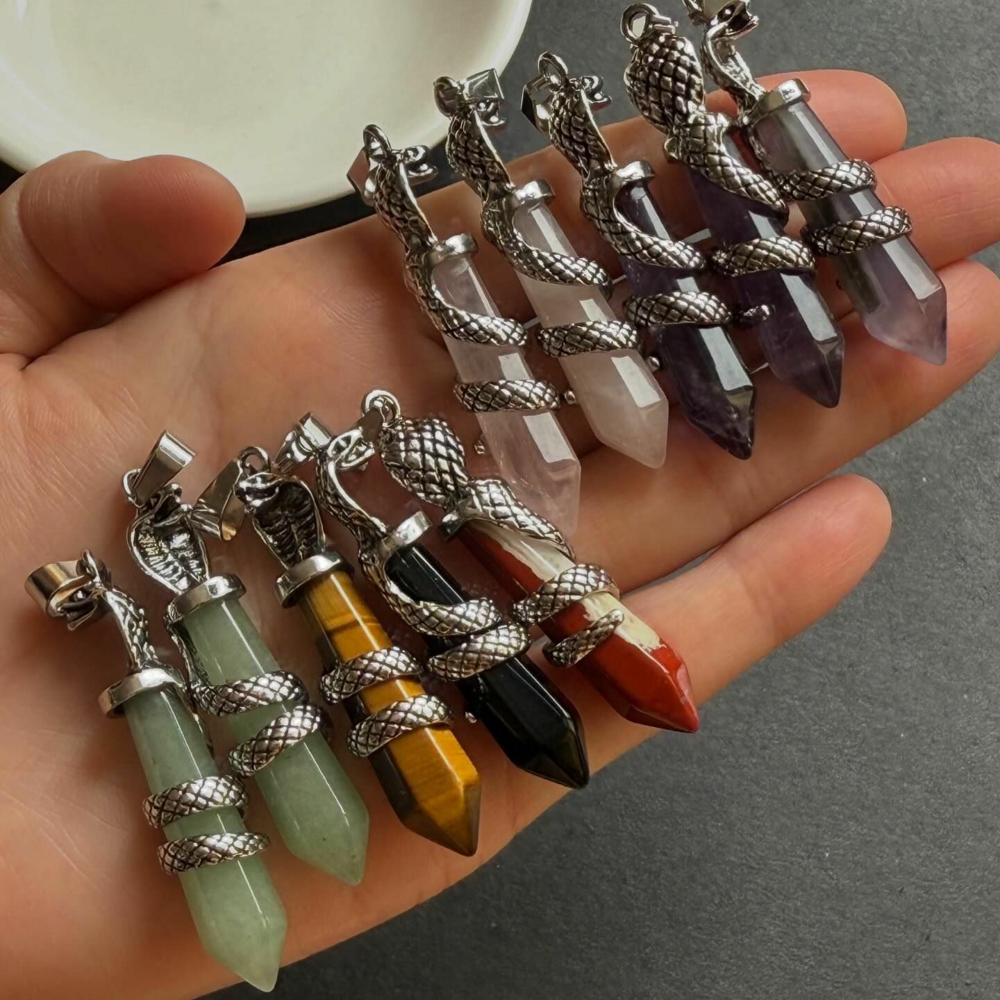 [原石] 水晶 靈擺吊墜 項鍊吊墜 粉晶、紫水晶、東菱玉、虎眼石、黑曜石、紅碧玉