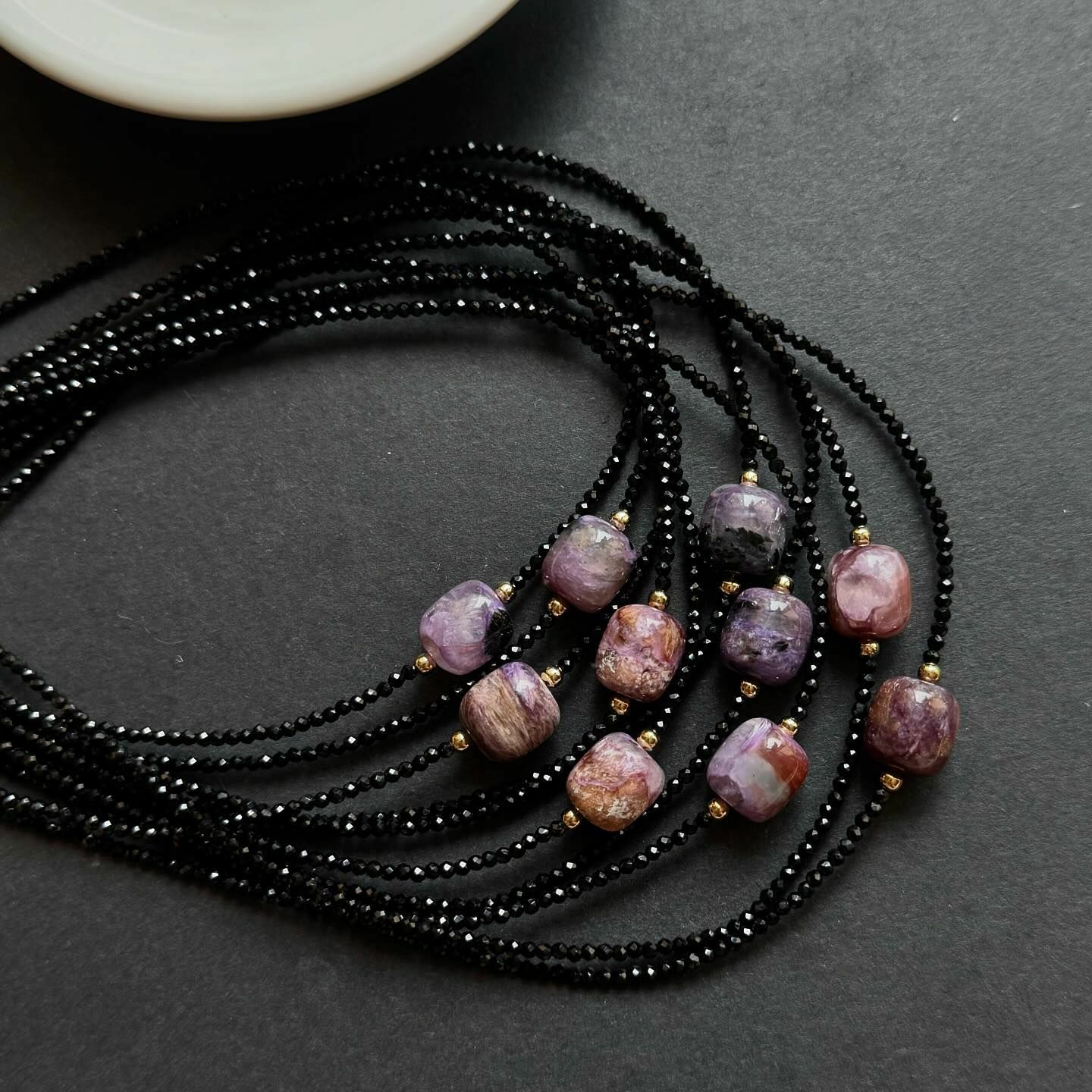 [原石] 紫龍晶+黑尖晶石 水晶項鍊