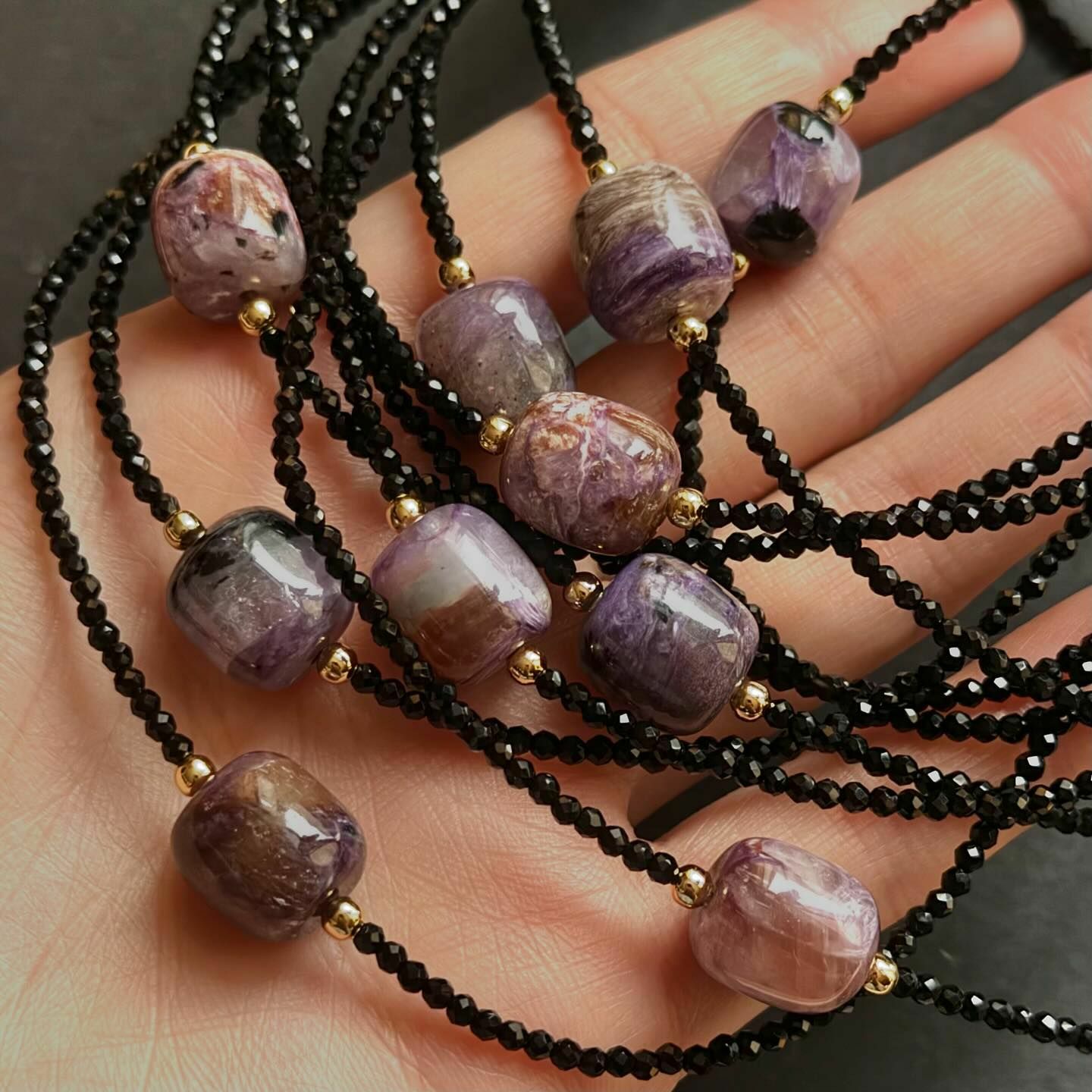 [原石] 紫龍晶+黑尖晶石 水晶項鍊