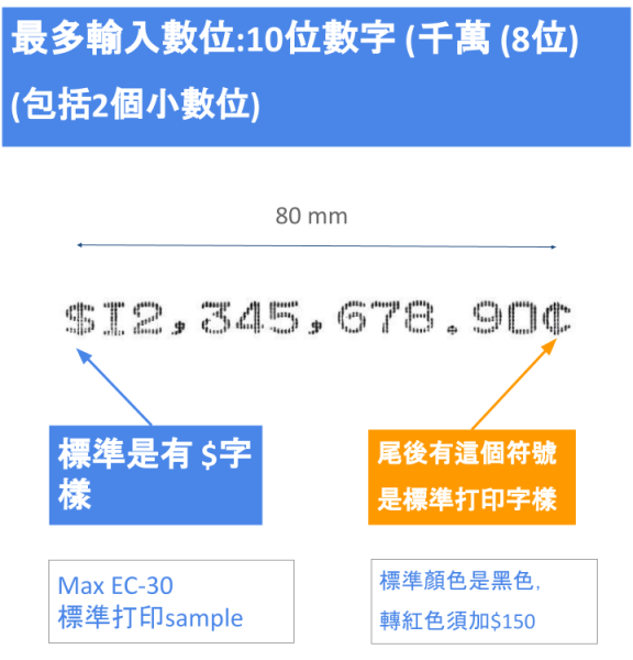 Max EC-30A 電動支票機 - 日本名牌和製造 , 10位數字, 單貨幣