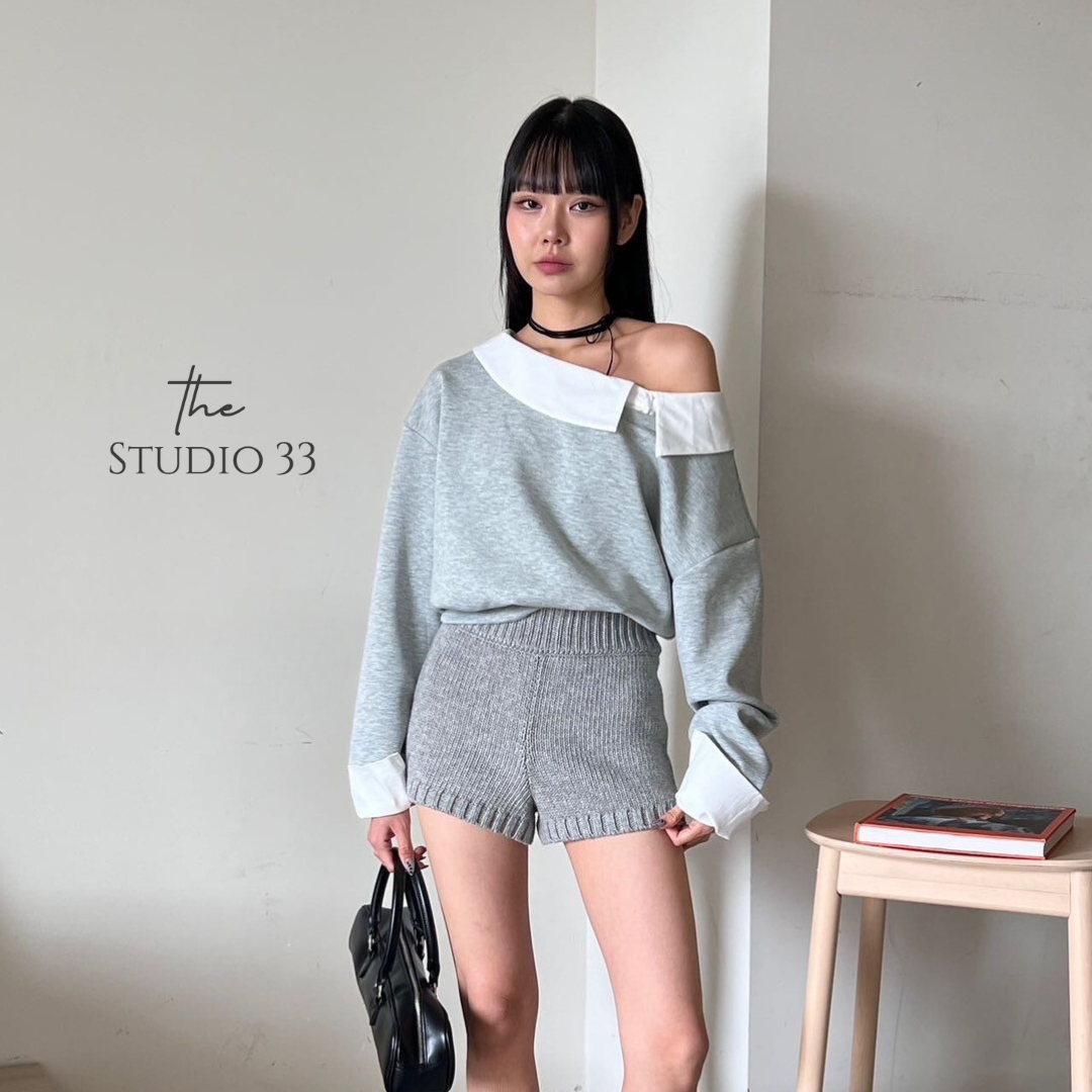 拼接圓領襯衫休閒上衣