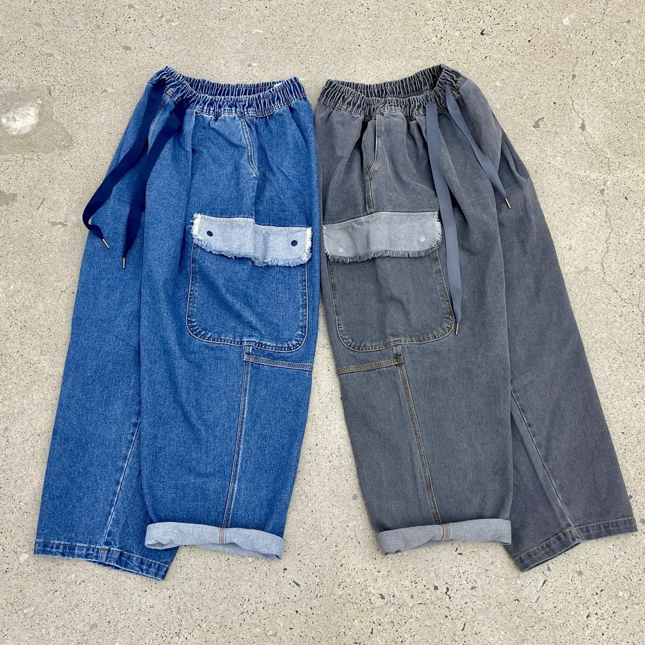 洗水拼色鬆身牛仔褲 HIGH FIVE-100P