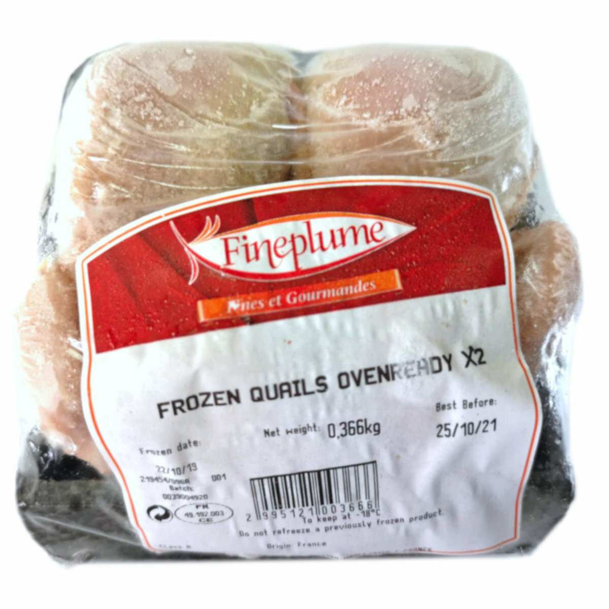 Fineplume 法國急凍鵪鶉 (2隻)  ~約0.37kg~