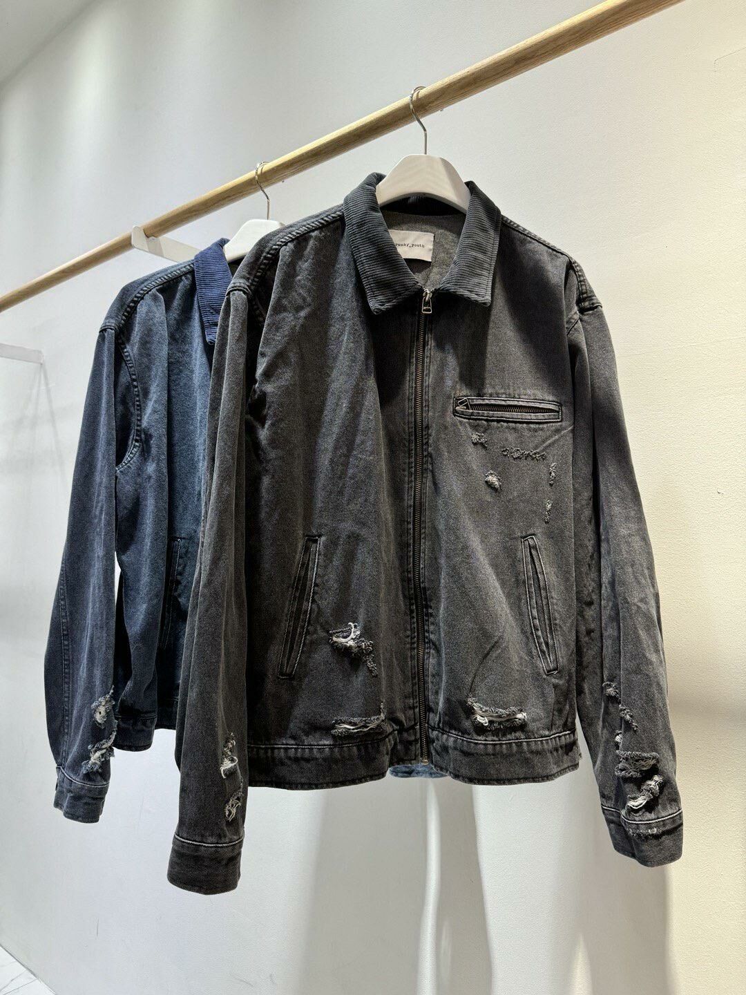 淨色反領拉鍊牛仔外套 Crunky_youth-065JK