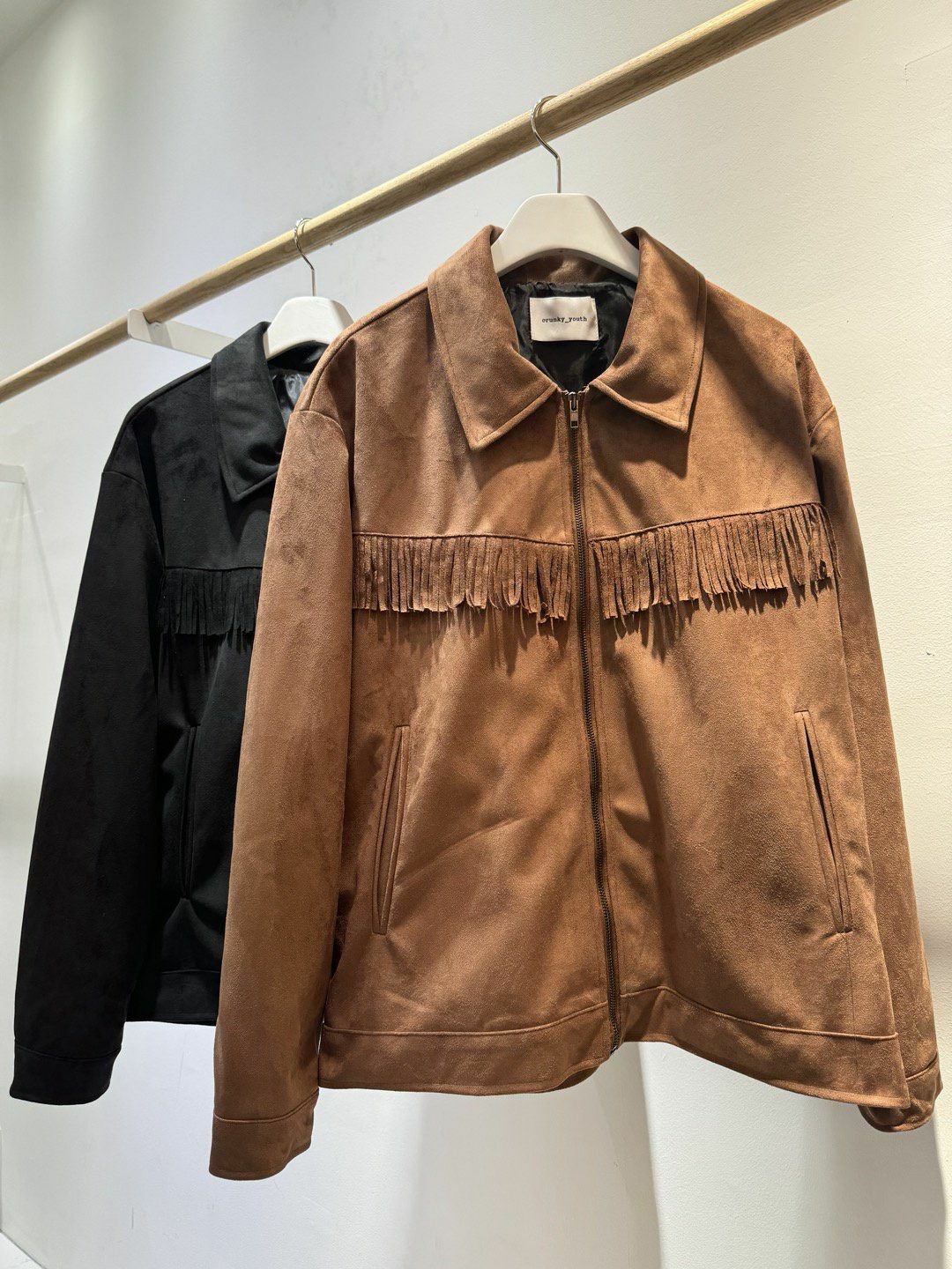 淨色反領流蘇拉鍊猄面外套 Crunky_youth-066JK